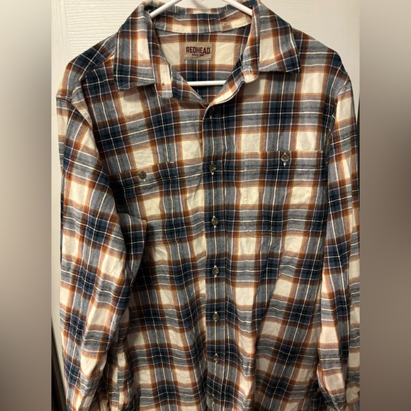 RedHead Blue and Orange Plaid Casual Button Down Shirt - Picture 1 of 3